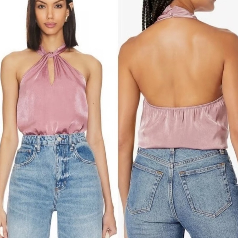 Paige Women's Pink Halter Neck Bodysuit Sleeveless Cutout Size S